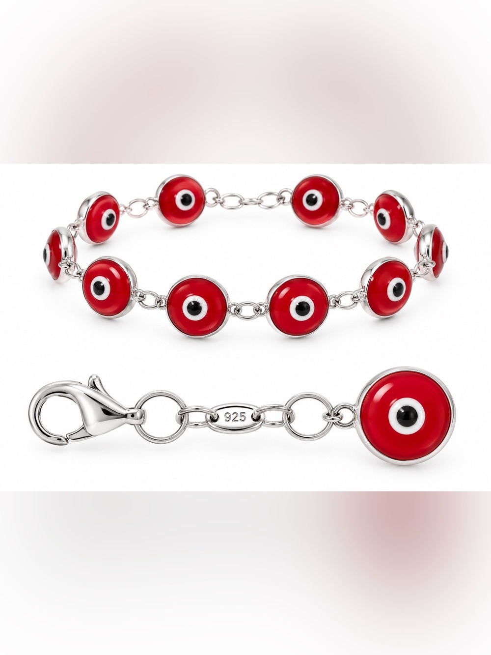 Red evil eye Greek Mati Sterling silver‎ Bracelet
